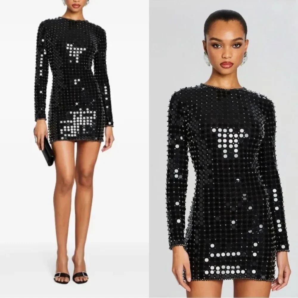 NWT RETROFÊTE Loreen embellished long sleeve mini dress *flaw